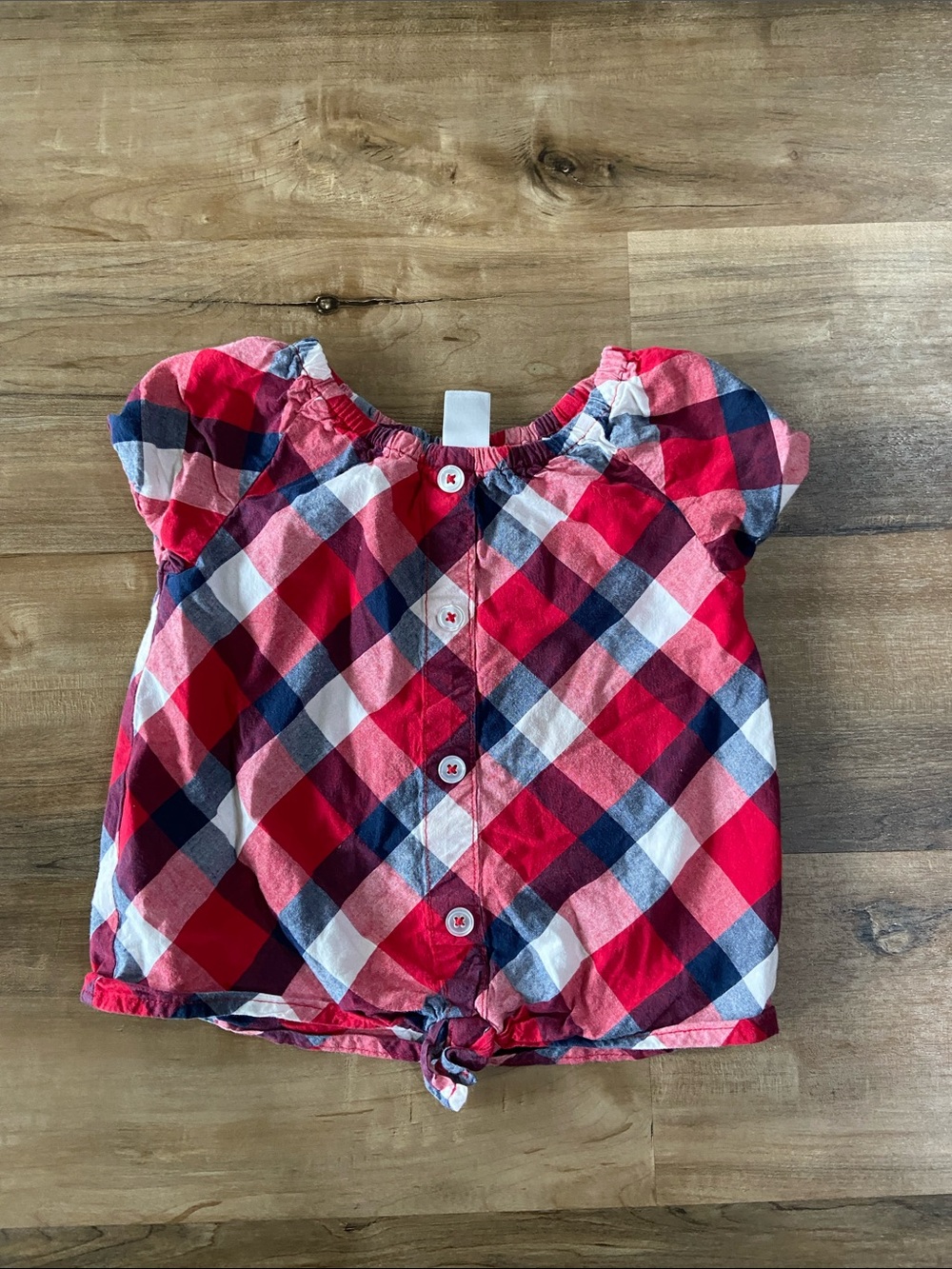 Girls' Red Plaid Button-Front Tie-Hem Top